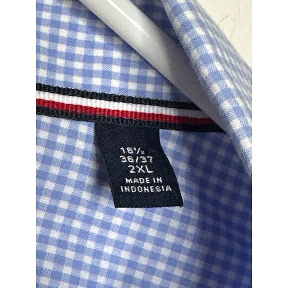Tommy Hilfinger dress shirt men's XXL blue white plaid button down collar - Picture 4 of 7